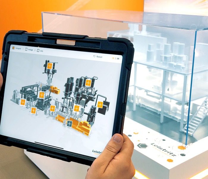 Augmented-Reality Anwendung auf einem Tablet das mittels Objekterkennung einen digitalen Zwilling einer Industrieanlage in echtzeit darstellt